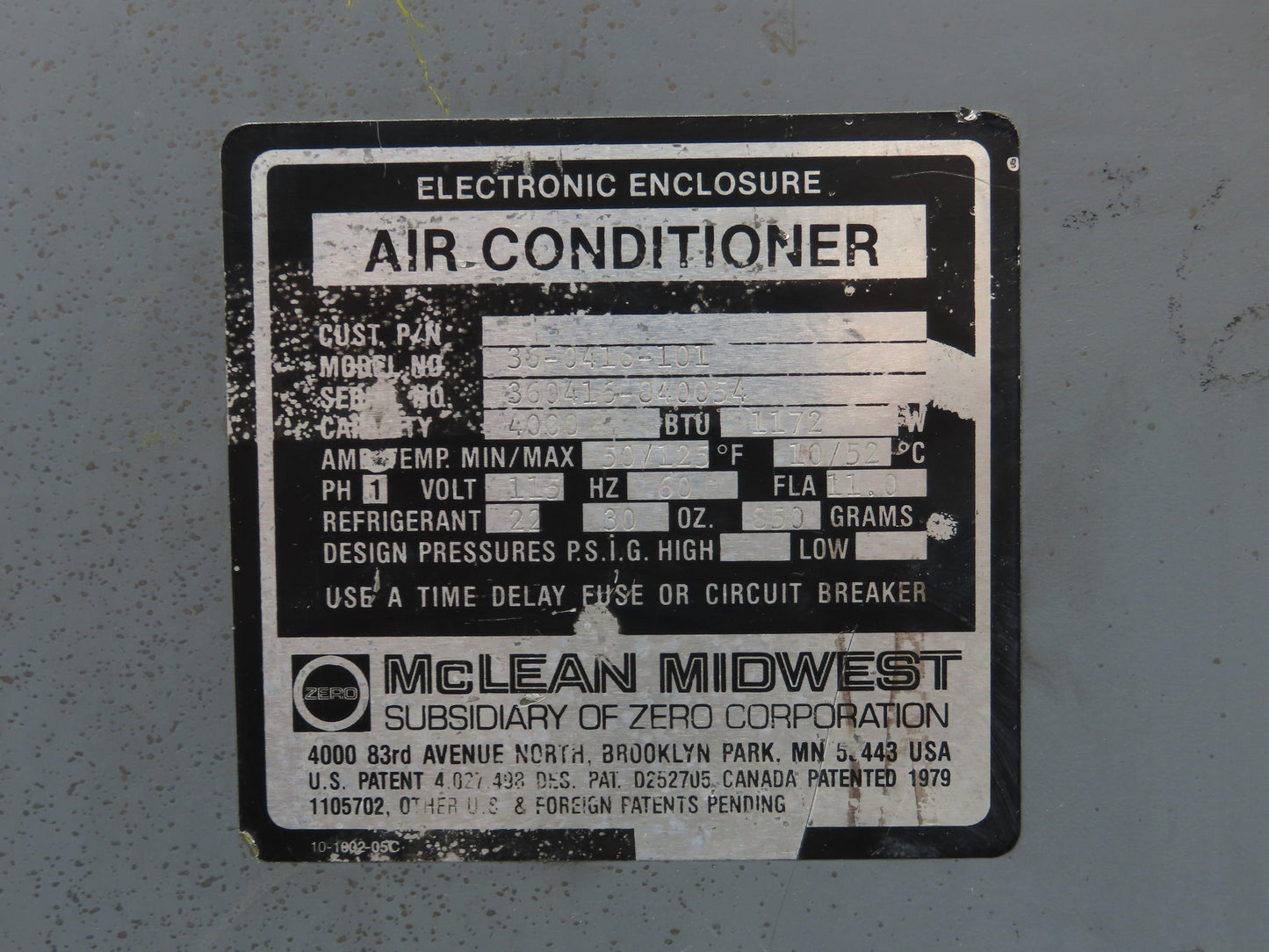 Mclean Midwest 36-0416-101 Electrical Enclosure Air Conditioner 4000 BTU 115V