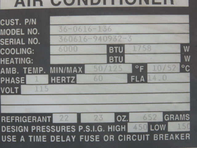 Mclean Midwest 36-0616-136 Electrical Enclosure Air Conditioner 6000 BTU 115V