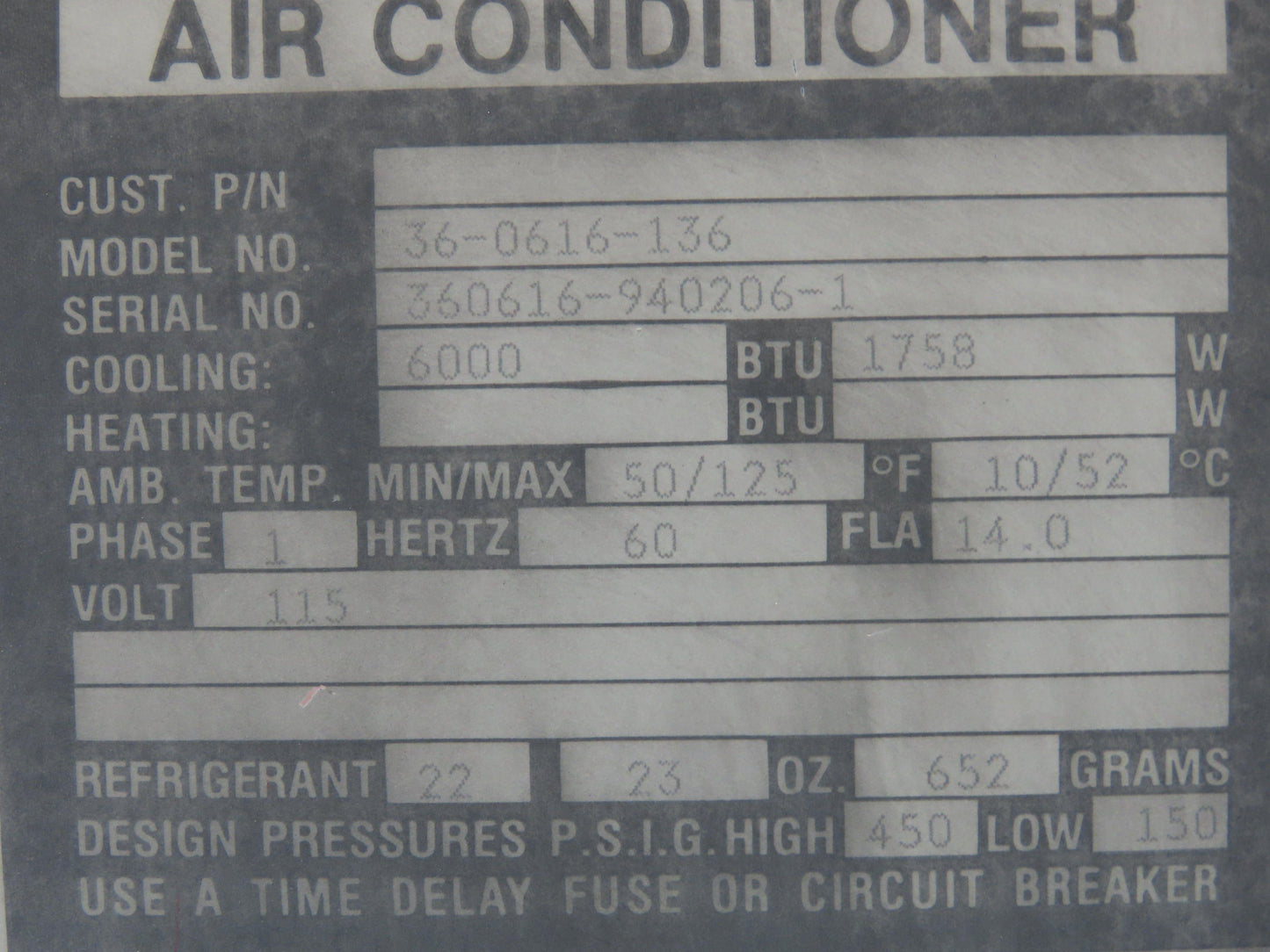 Mclean Midwest 36-0616-136 Electrical Enclosure Air Conditioner AC 6000 BTU 115V