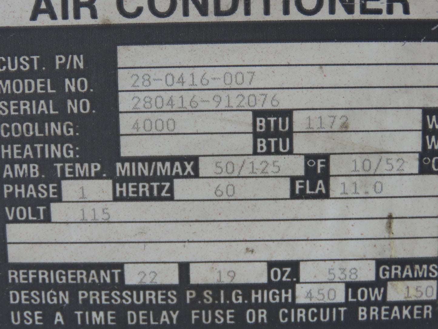 Mclean Midwest 28-0416-007 Electrical Enclosure Air Conditioner AC 4000 BTU 115V