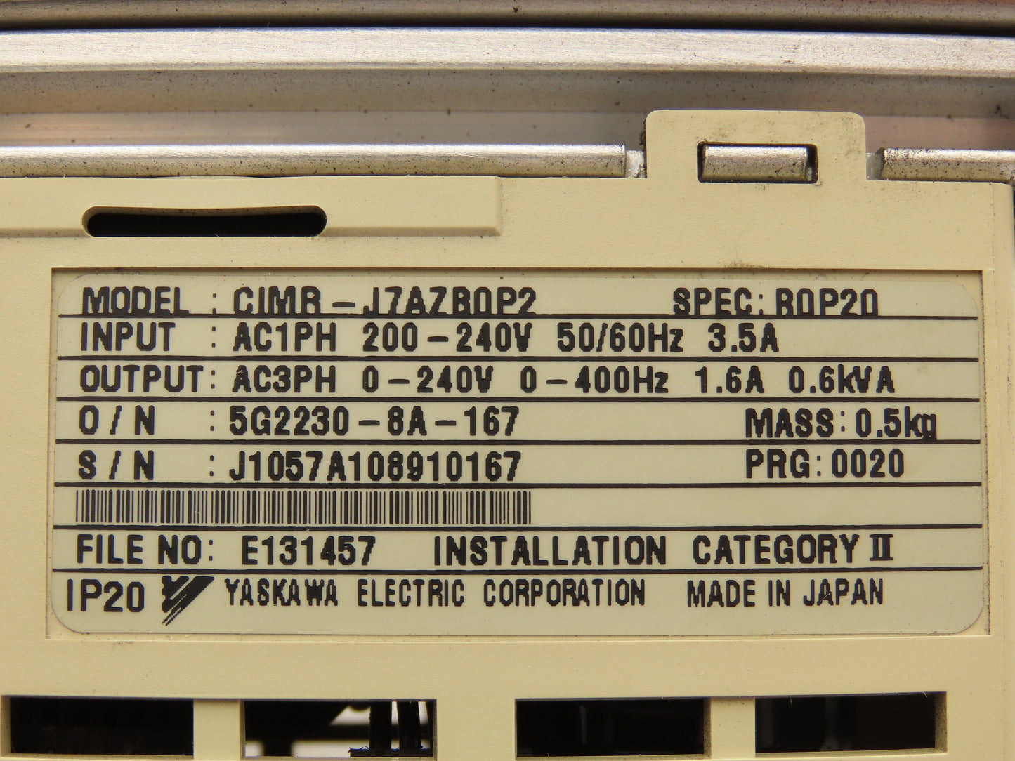 Omron VS Mini J7 Variable Frequency Drive 1PH Input 3PH 0-240V 0-400Hz 1.6A Out