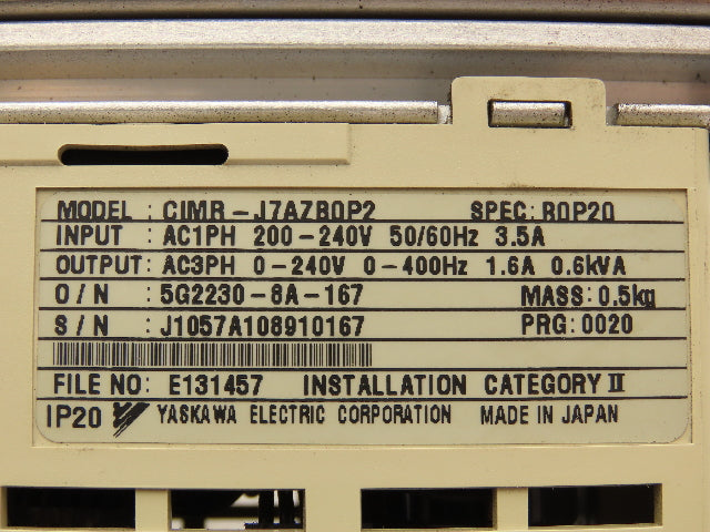 Omron VS Mini J7 Variable Frequency Drive 1PH Input 3PH 0-240V 0-400Hz 1.6A Out