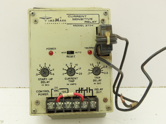TimeMark 2734 Current Sensitive Relay See Pictures 2-20A 0.2-2.5 Sec Trip Delay