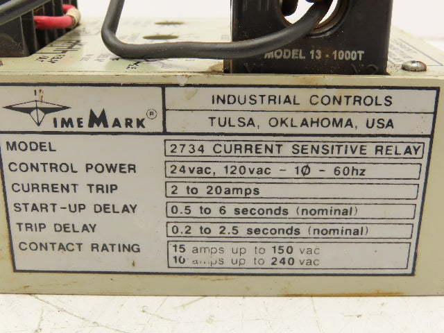 TimeMark 2734 Current Sensitive Relay See Pictures 2-20A 0.2-2.5 Sec Trip Delay