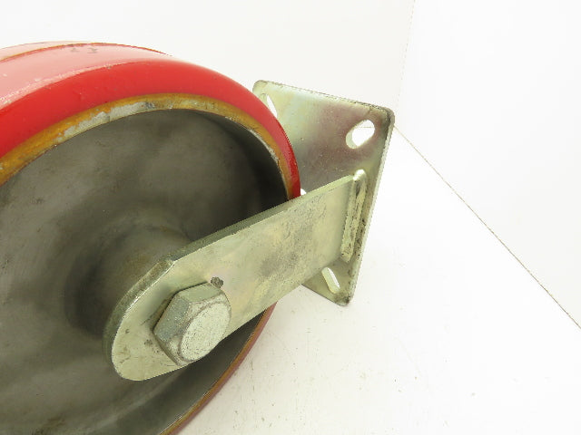 10"x 3" Red Polyurethane Aluminum Caster Wheel on Rigid Steel Plate