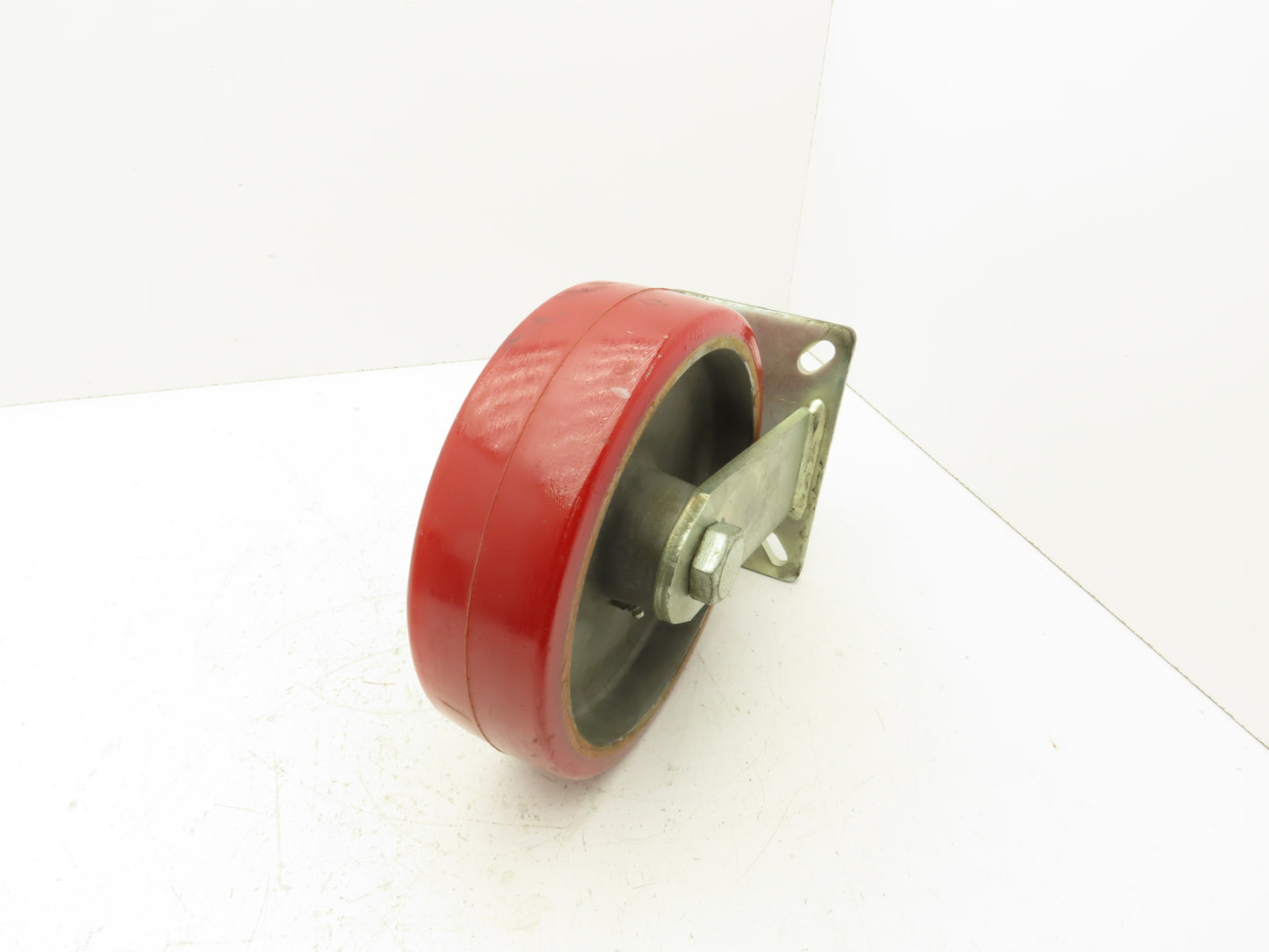 10"x 3" Red Polyurethane Aluminum Caster Wheel on Rigid Steel Plate