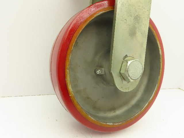 10"x 3" Red Polyurethane Aluminum Caster Wheel on Rigid Steel Plate
