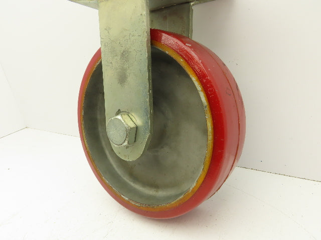 10"x 3" Red Polyurethane Aluminum Caster Wheel on Rigid Steel Plate