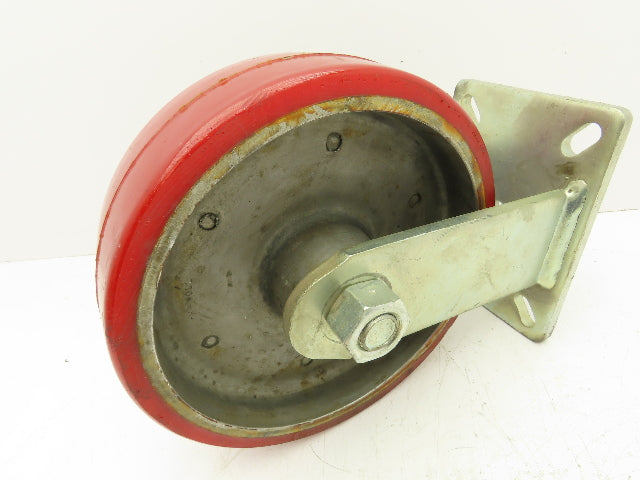 10"x 3" Red Polyurethane Aluminum Caster Wheel on Rigid Steel Plate