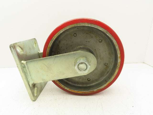 10"x 3" Red Polyurethane Aluminum Caster Wheel on Rigid Steel Plate