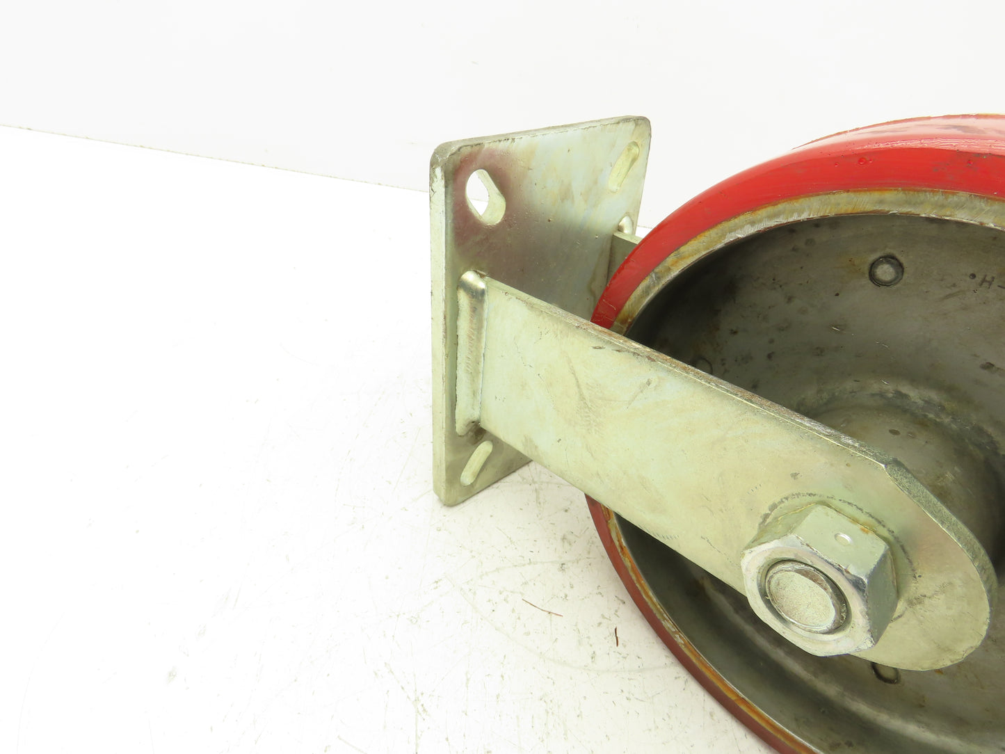 10"x 3" Red Polyurethane Aluminum Caster Wheel on Rigid Steel Plate