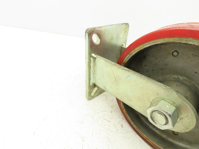 10"x 3" Red Polyurethane Aluminum Caster Wheel on Rigid Steel Plate