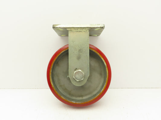 10"x 3" Red Polyurethane Aluminum Caster Wheel on Rigid Steel Plate