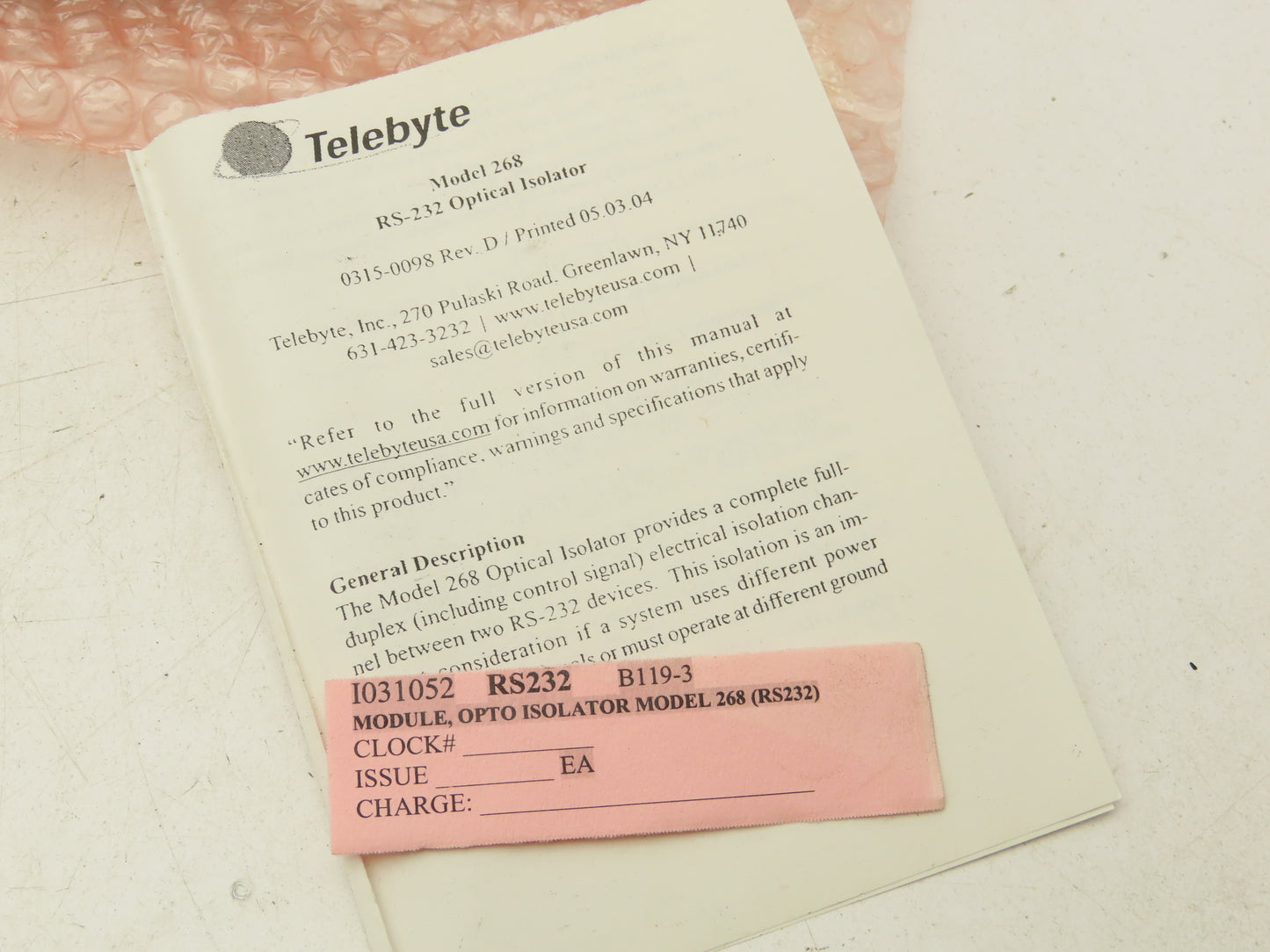 Telebyte Model 268 Opto-Isolation Module RS-232 DCE DTE