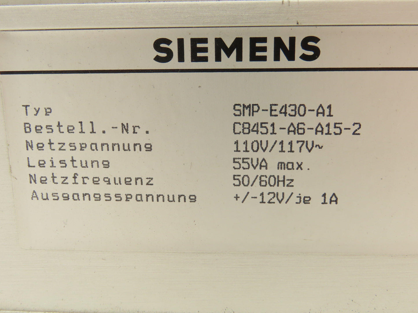 Siemens SMP-E430-A1 12V Power Supply Module 55VA 110V Input