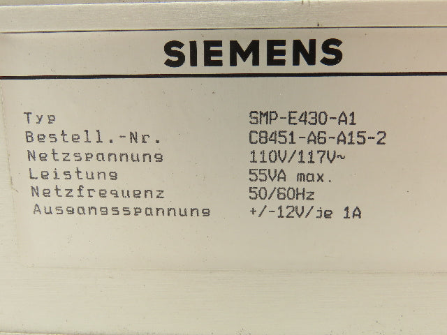 Siemens SMP-E430-A1 12V Power Supply Module 55VA 110V Input