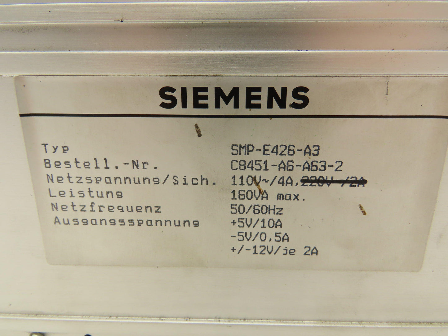 Siemens SMP-E426-A3 12V Power Supply Module 160VA 110V Input