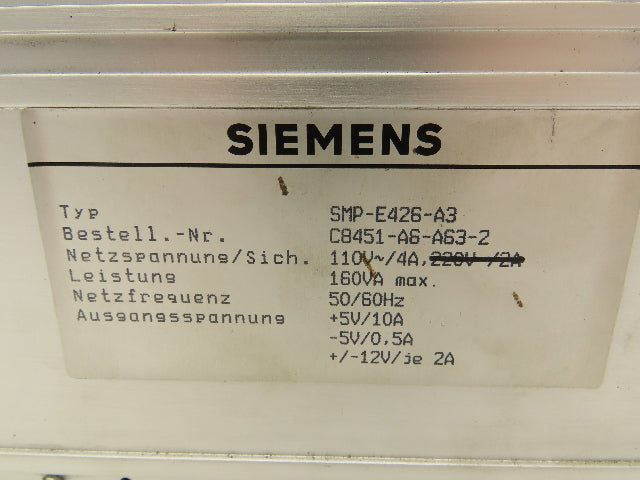 Siemens SMP-E426-A3 12V Power Supply Module 160VA 110V Input
