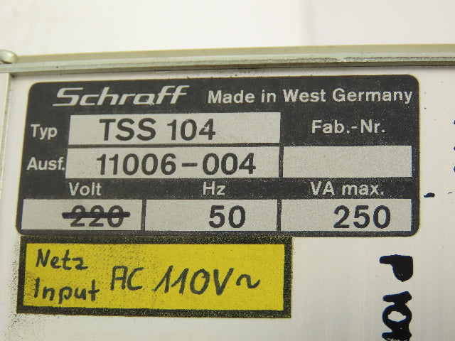 Schroff TSS 104 12V Power Supply Module 250VA 110V Input