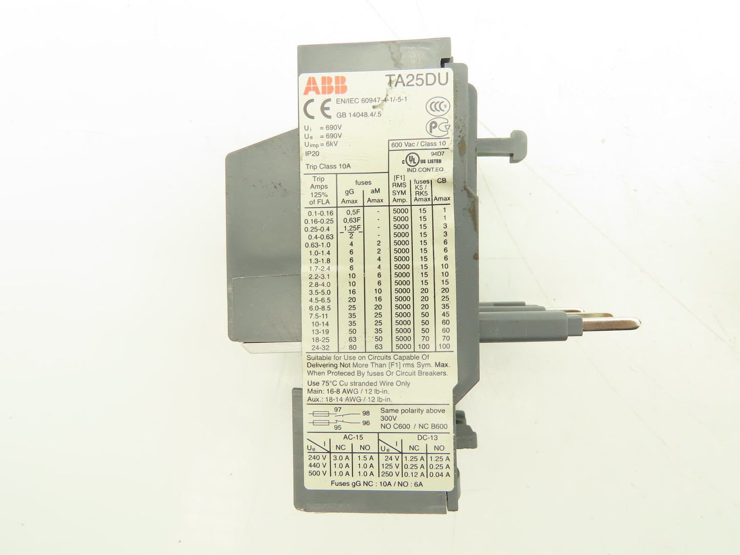ABB TA25DU Overload Relay 0.16-0.25A 600VAC 3Pole Lot of 6