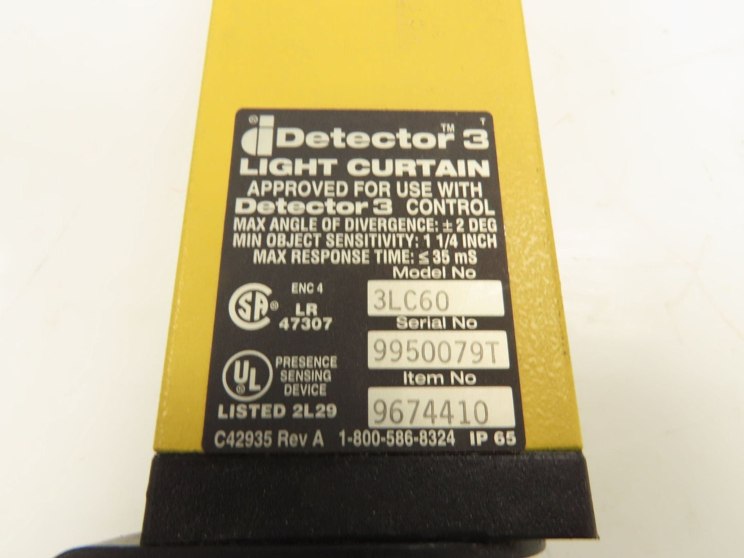 Detector 3 3LC60 Safety Light Curtain Transmitter & Receiver w/Controller 3LC-B