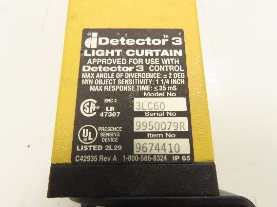 Detector 3 3LC60 Safety Light Curtain Transmitter & Receiver w/Controller 3LC-B