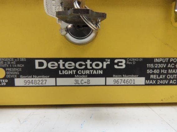 Detector 3 3LC60 Safety Light Curtain Transmitter & Receiver w/Controller 3LC-B