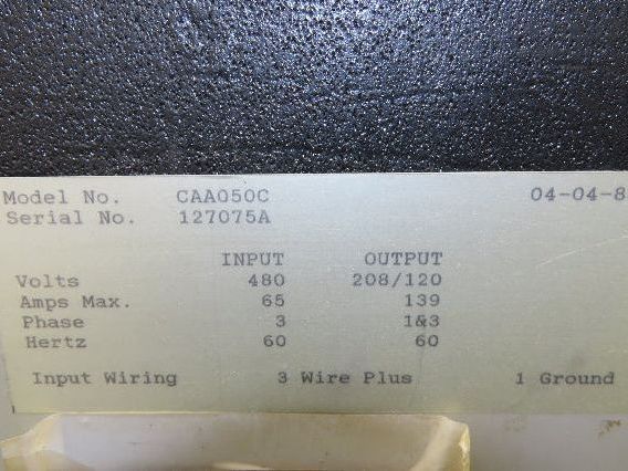Emerson CAA050C Liebert Datawave Magnetic Synthesizer 50kva HV 480 LV 208Y/120