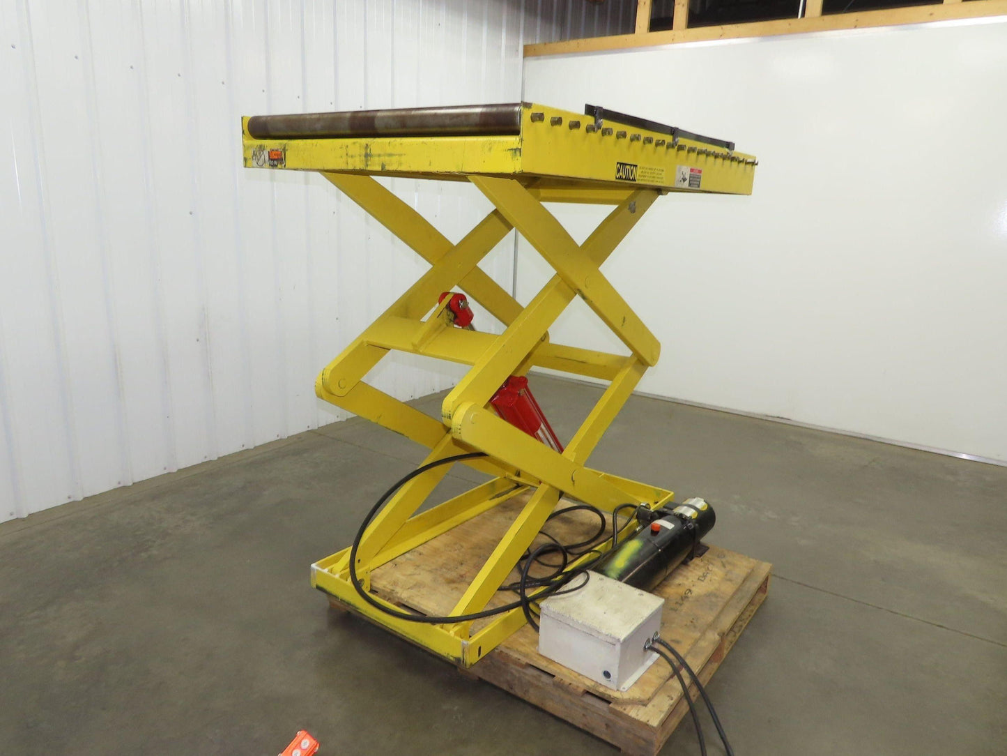 1000LB Scissor Lift Table 64" Travel 38x60" Gravity Roller Conveyor Top 3Ph