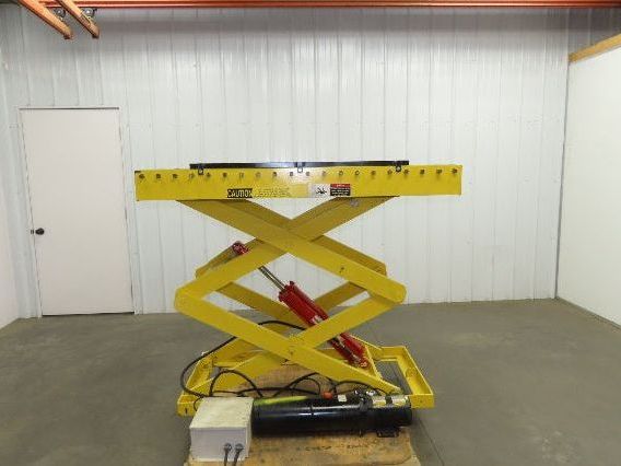 1000LB Scissor Lift Table 64" Travel 38x60" Gravity Roller Conveyor Top 3Ph
