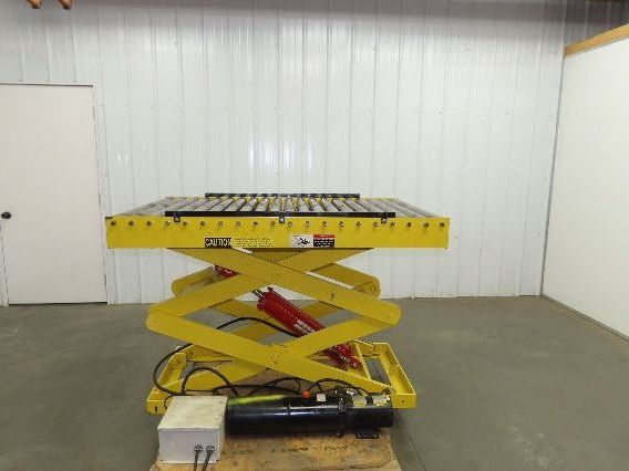 1000LB Scissor Lift Table 64" Travel 38x60" Gravity Roller Conveyor Top 3Ph