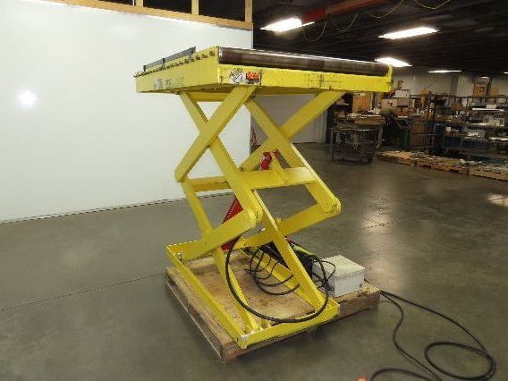1000LB Scissor Lift Table 64" Travel 38x60" Gravity Roller Conveyor Top 3Ph