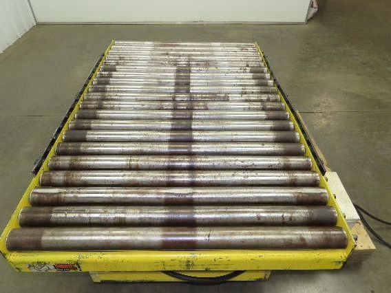 1000LB Scissor Lift Table 64" Travel 38x60" Gravity Roller Conveyor Top 3Ph