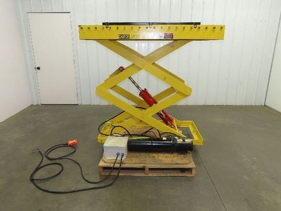 1000LB Scissor Lift Table 64" Travel 38x60" Gravity Roller Conveyor Top 3Ph