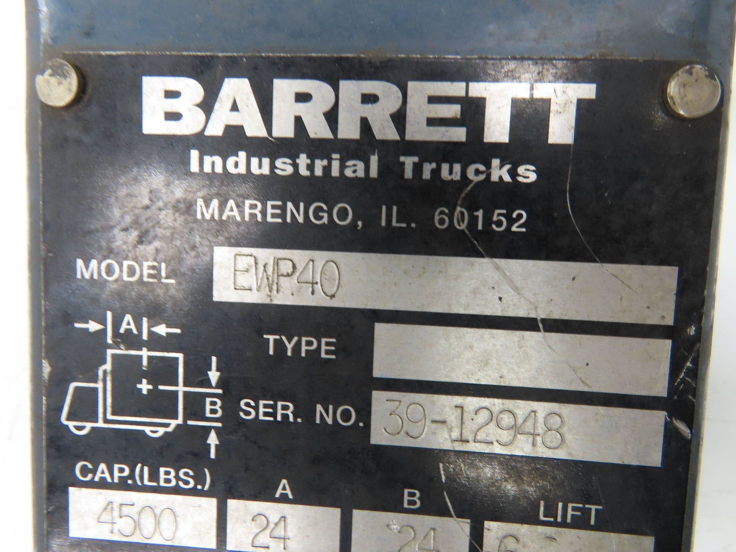 Barrett EWP40 24V Electric Pallet Jack Lift Control Handle Assembly 36"