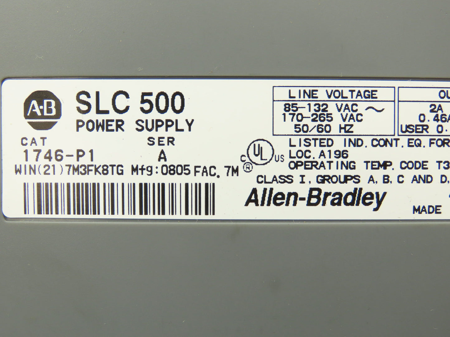 Allen Bradley 1746-P1 1746-A4 Ser C Power Supply 4-Slot Chassis Ser B