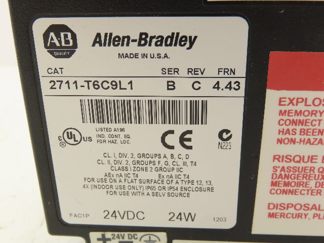 Allen Bradley 2711-T6C9L1 PanelView 600 Touch Screen PLC HMI Broken Touch Panel