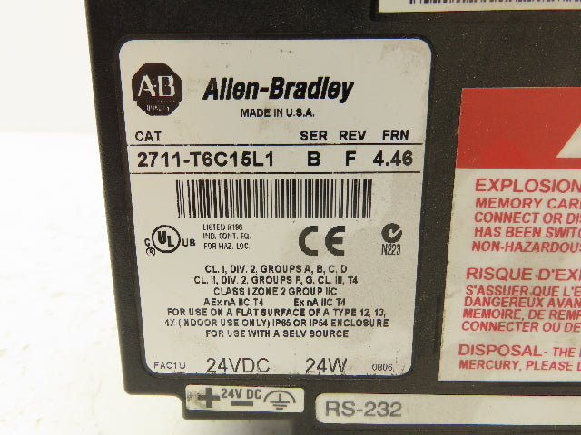 Allen Bradley 2711-T6C15L1 PanelView 600 Touch Screen PLC HMI Broken Covers
