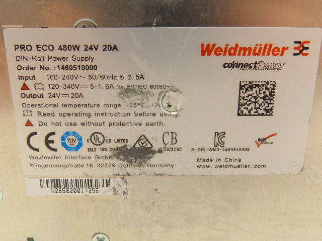 Weidmuller PROeco 1469510000 DIN Power Supply 480W 24V 20A