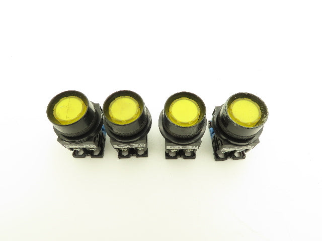 Fuji Electric Yellow Illuminated Push Button 30mm 600V 10A 30v Bulb Lot of 4