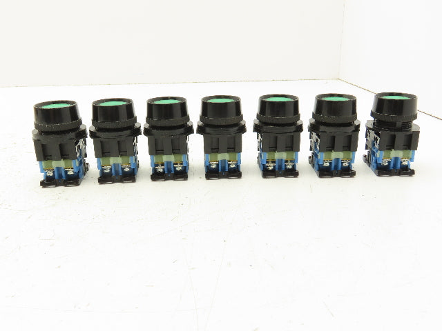 Fuji Electric Green Illuminated Push Button 30mm 600V 10A 30v Bulb Lot of 7