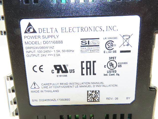 Delta Electronics D0116888 Power Supply 100-240VAC 1.5A Input 24VDC 2.5A Lot of 2