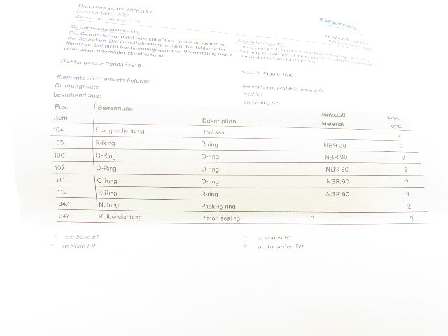 Bosch WP6.5X Rexroth Hydraulic Seal Kit