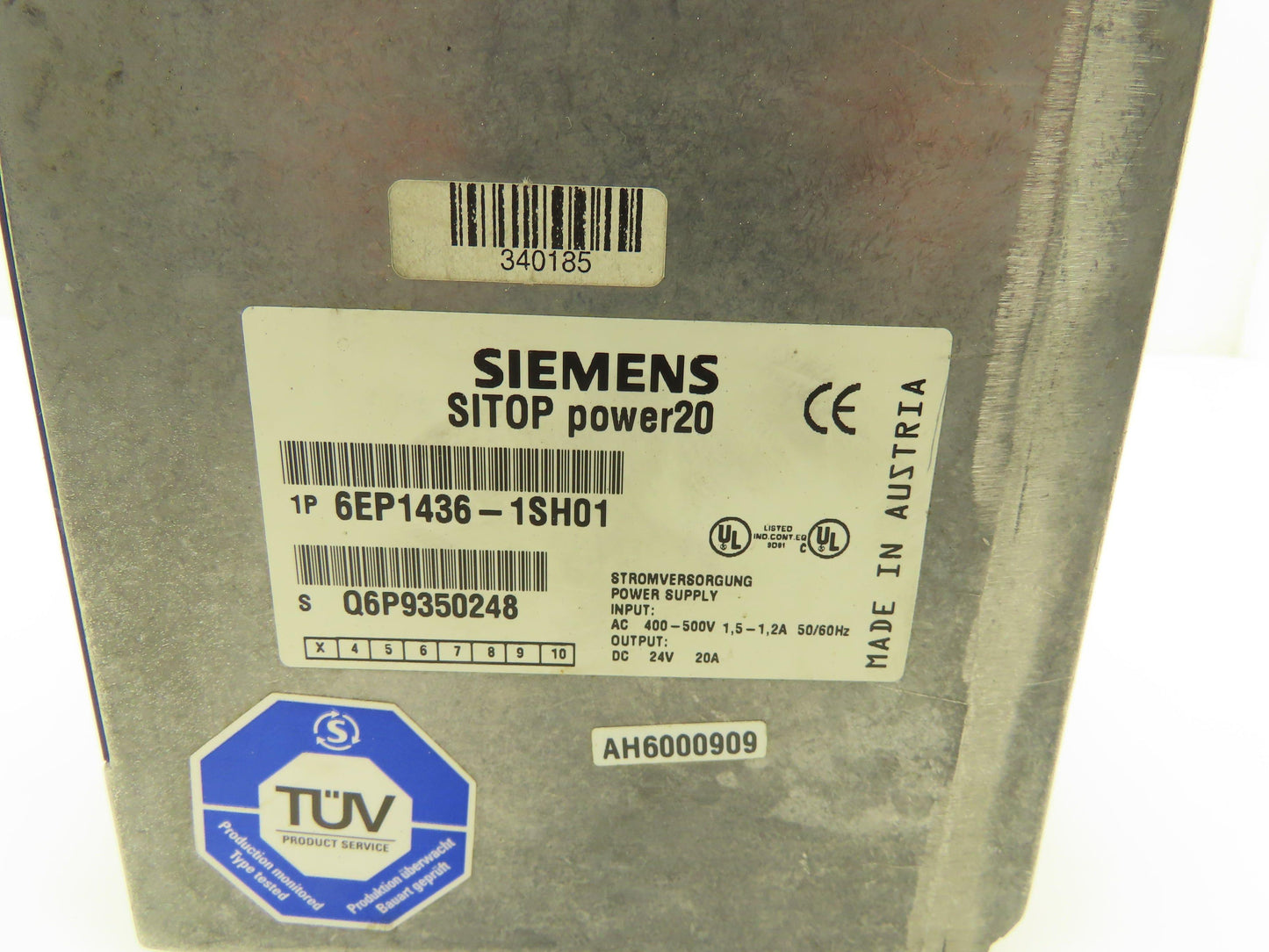 Siemens 6EP1436-1SH01 Sitop Power 20 Power Supply In 400-500V Out 24VDC 20A