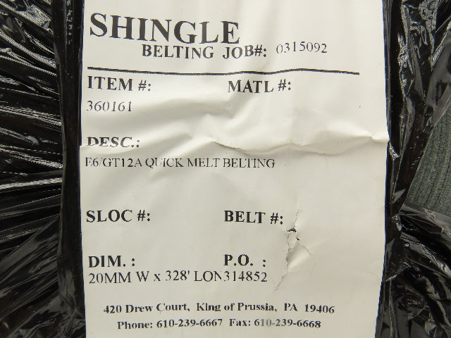 Shingle Belting E6/GT12A Quick Melt Conveyor Belt 20mm x 328' Roll Green Nycor