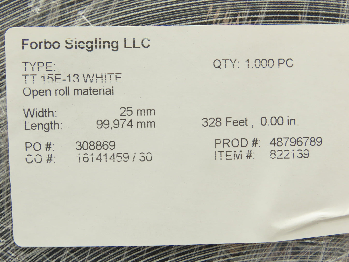 Forbo Siegling TT 15E-18 Conveyor Belt 25mm x 328' White Fabric Machine Tape