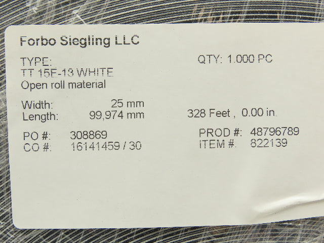 Forbo Siegling TT 15E-18 Conveyor Belt 25mm x 328' White Fabric Machine Tape