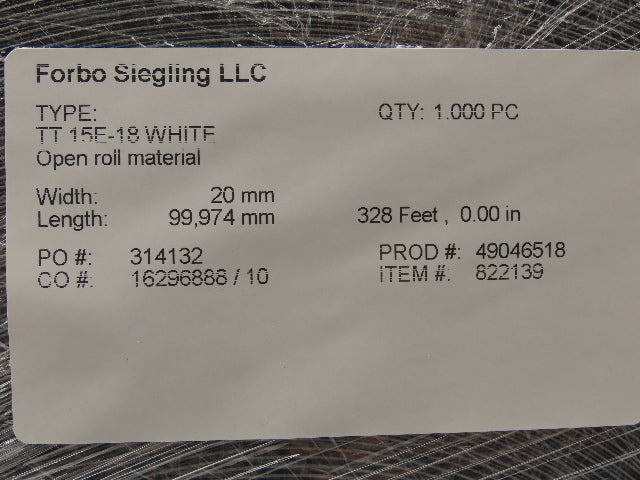 Forbo Siegling TT 15E-18 Conveyor Belt 20mm x 328' White Fabric Machine Tape