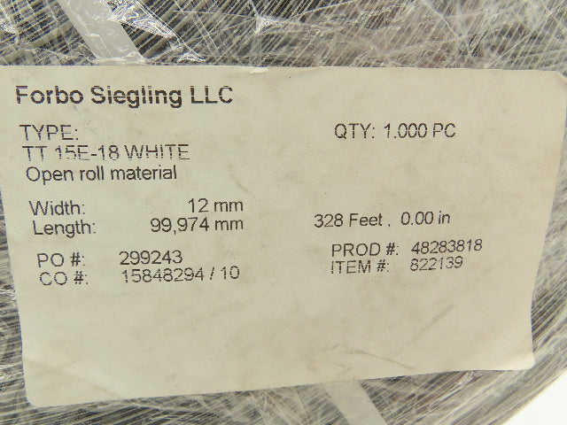 Forbo Siegling TT 15E-18 Conveyor Belt 12mm x 328' White Fabric Machine Tape