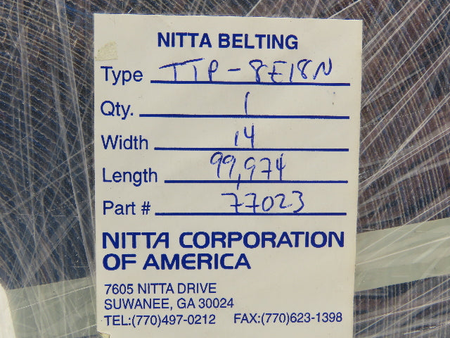 Nitta TTP-8E18N Flat Conveyor Belt 14mm x 328' Blue White Fabric Machine Tape